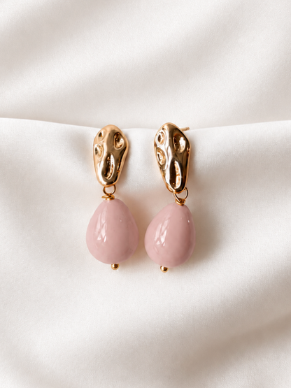 CAROL - Pastel Pink & Gold Tear Drop Earring