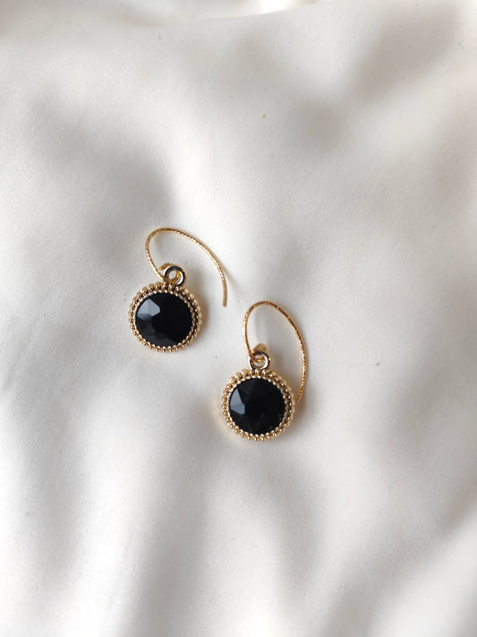 Bonnie - Crystal Gem Drop Earrings - Gold / Black