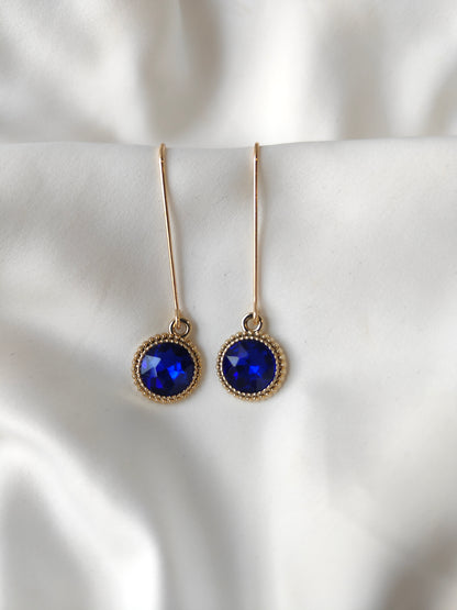 Connie - Crystal Gem Drop Earrings - Gold / Royal Blue