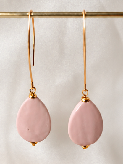 CAREN - Pastel Pink & Gold Tear Drop Earring