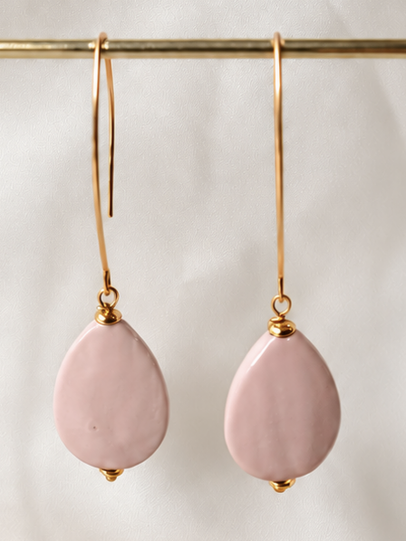 CAREN - Pastel Pink & Gold Tear Drop Earring
