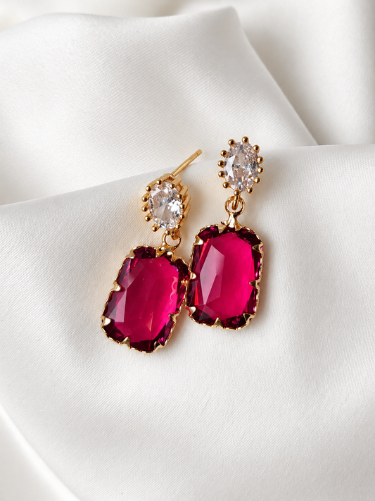 Regina Gem Earring - Clear / Raspberry Pink