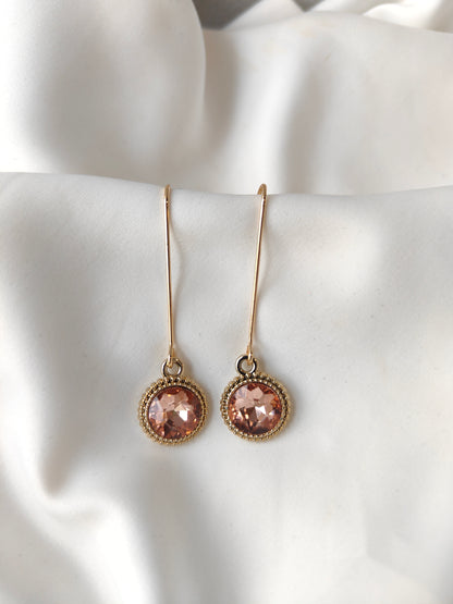 Connie - Crystal Gem Drop Earrings - Gold / Dusty Rose
