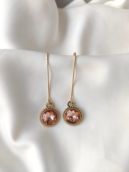 Connie - Crystal Gem Drop Earrings - Gold / Dusty Rose
