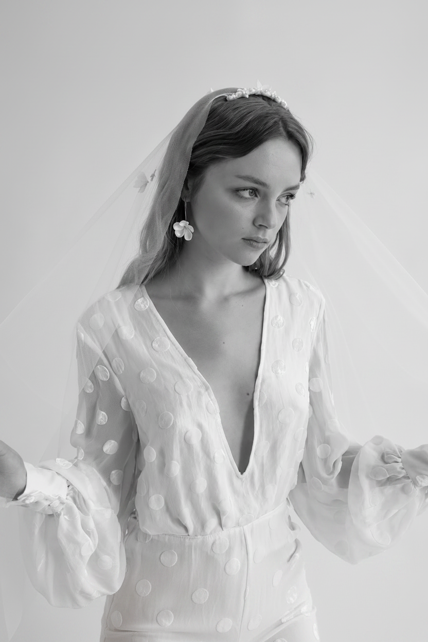 BLANCHE SILVER - Statement Floral Bridal Earrings