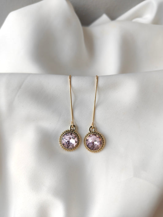 Connie - Crystal Gem Drop Earrings - Gold / Soft Pink