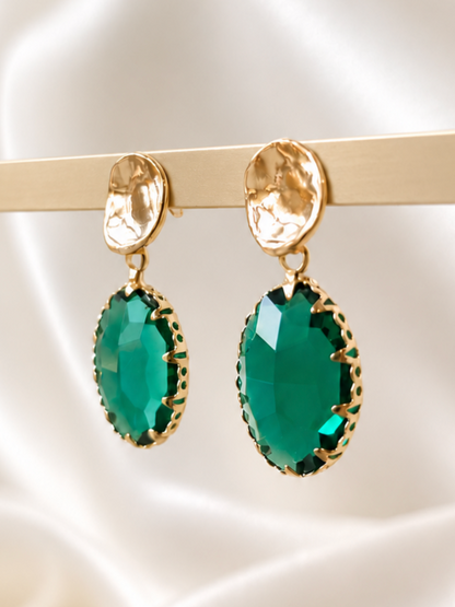 LUCY - Gold & crystal drop earring -Emerald Green