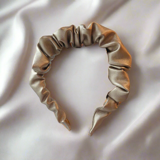 Petite Ruffle Headband - Gold Faux Leather