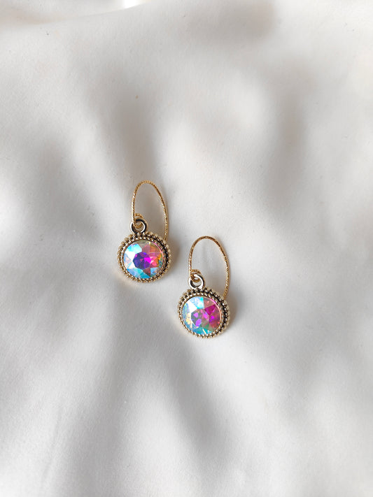 Bonnie - Crystal Gem Drop Earrings - Gold / Ice
