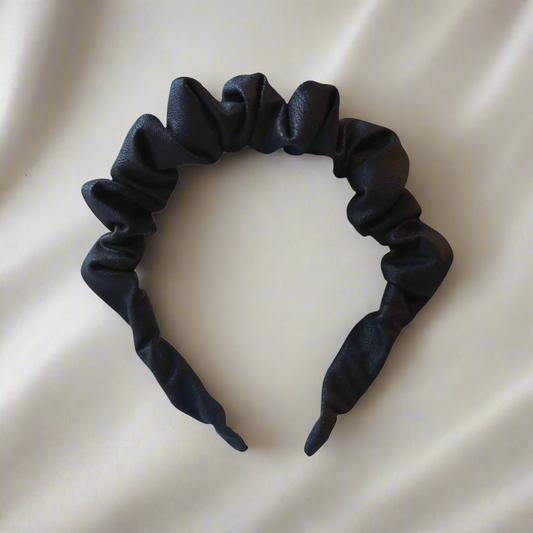 Petite Ruffle Headband - Black Faux Suede