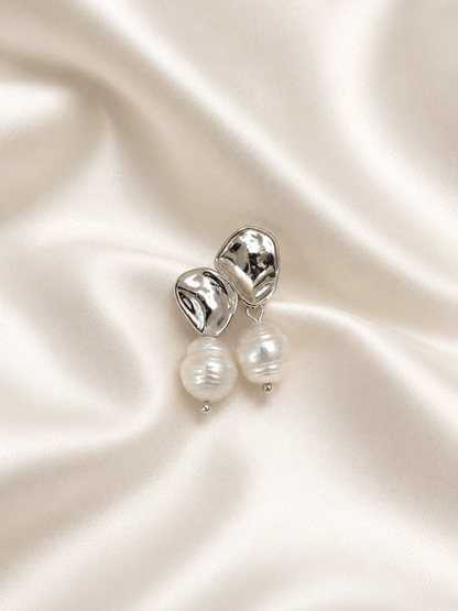 MOLLY - Statement Pearl & Silver Bridal Earrings