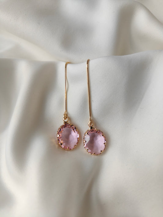 Cayla - Crystal Gem Drop Earrings - Pastel Pink