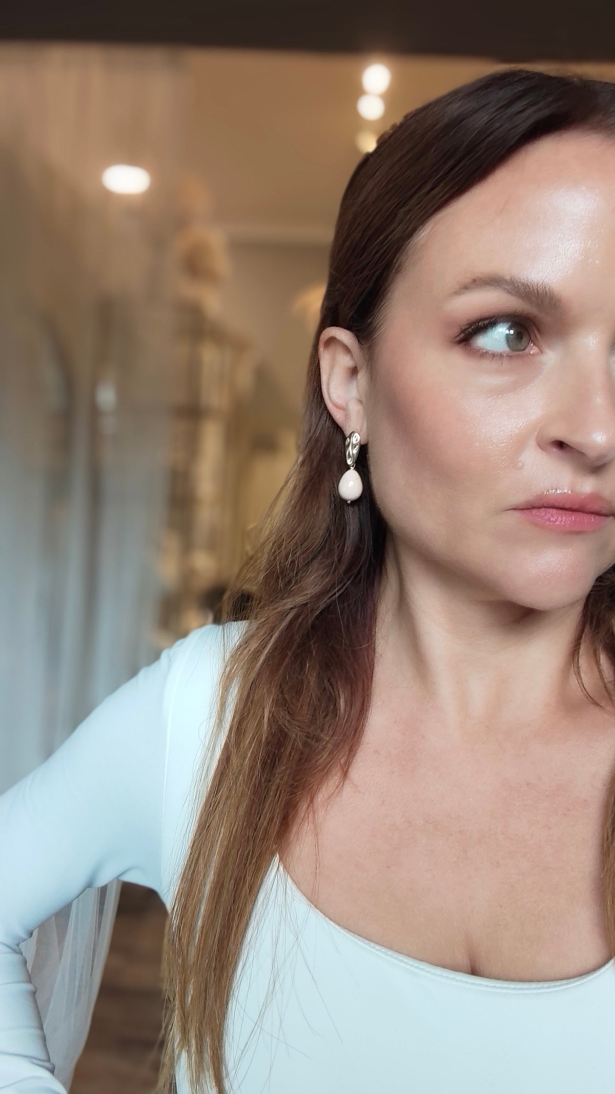 CAROL - Pastel Pink & Gold Tear Drop Earring