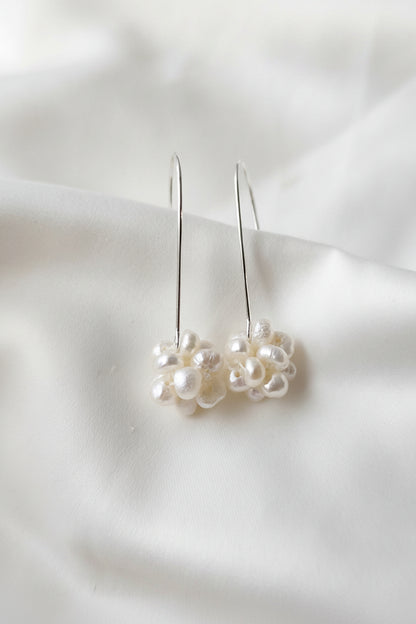 Paige  - Petite Cluster Pearl Drop Bridal Earrings Silver