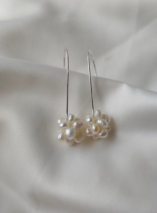 Paige  - Petite Cluster Pearl Drop Bridal Earrings Silver