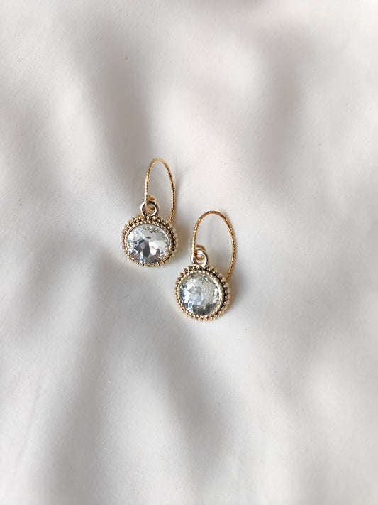 Bonnie - Crystal Gem Drop Earrings - Gold / Clear