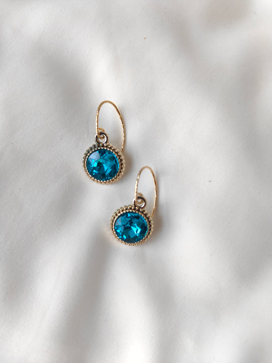 Bonnie - Crystal Gem Drop Earrings - Gold / Aqua