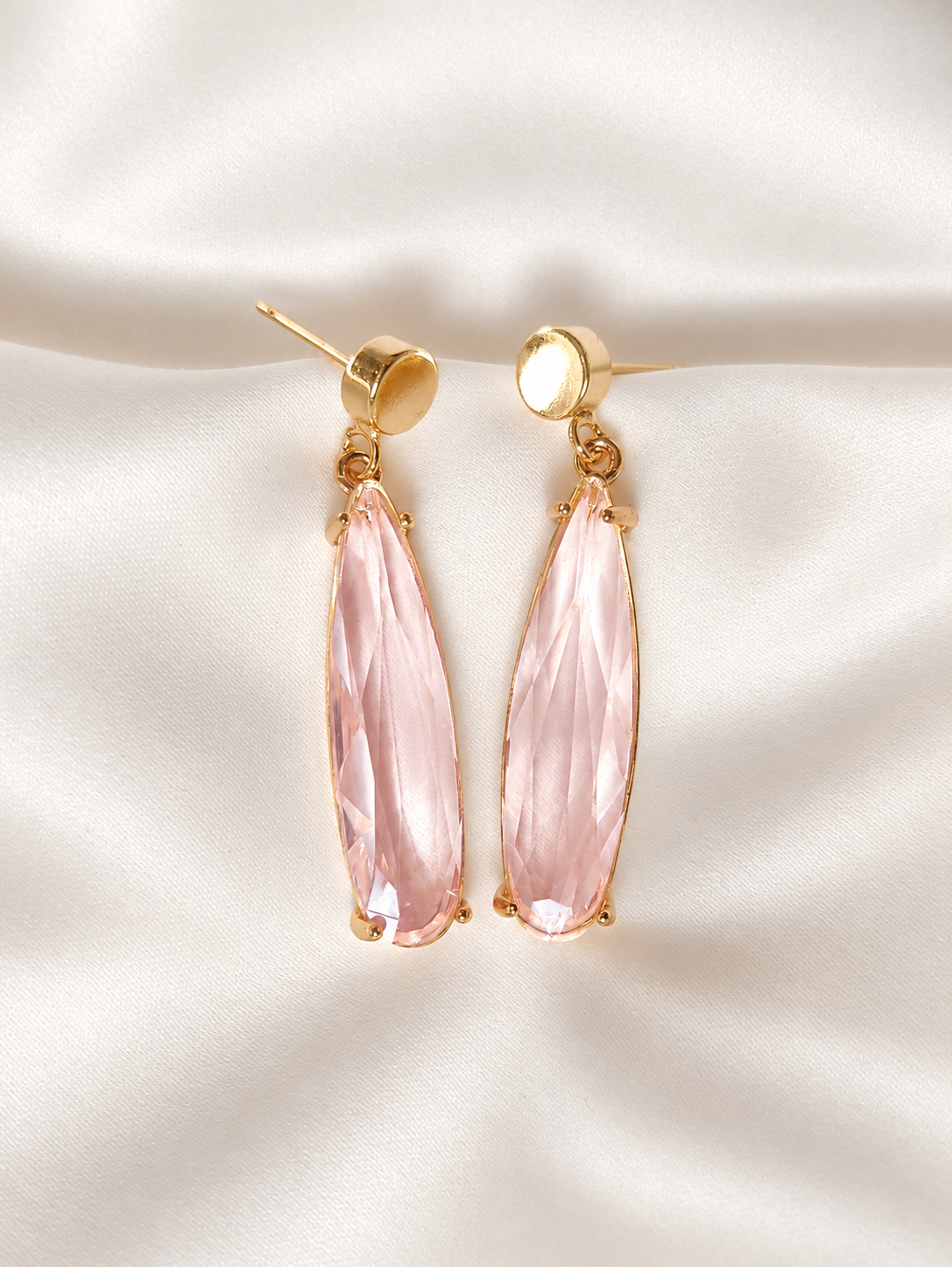 HELEN - Long Crystal Drop Earrings - Pink