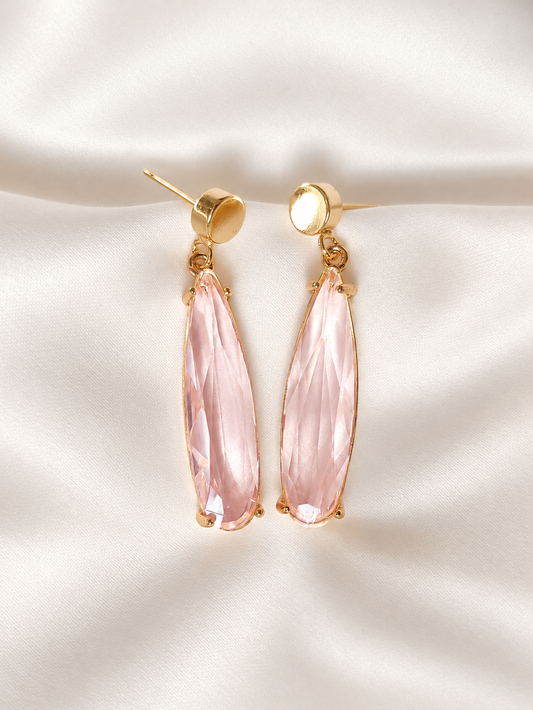 HELEN - Long Crystal Drop Earrings - Pink