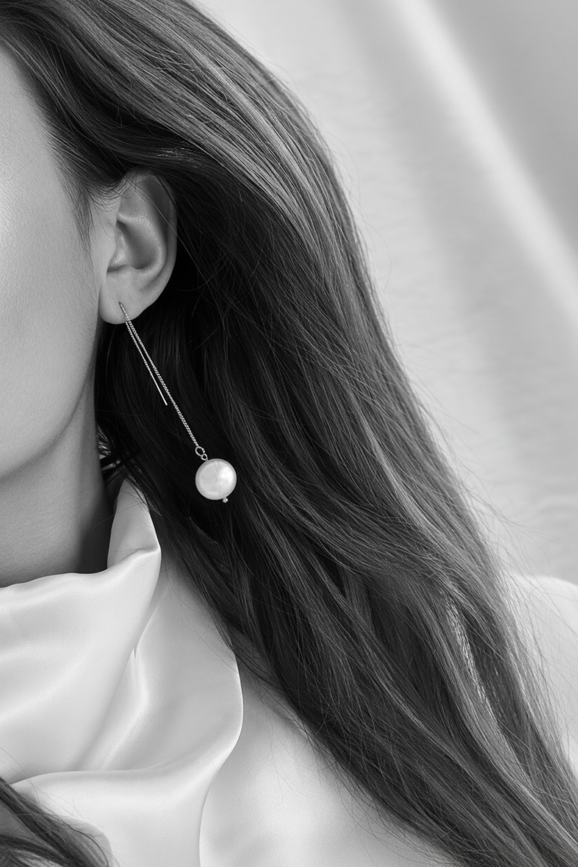 FREYA - Freshwater pearl thread earrings - Silver