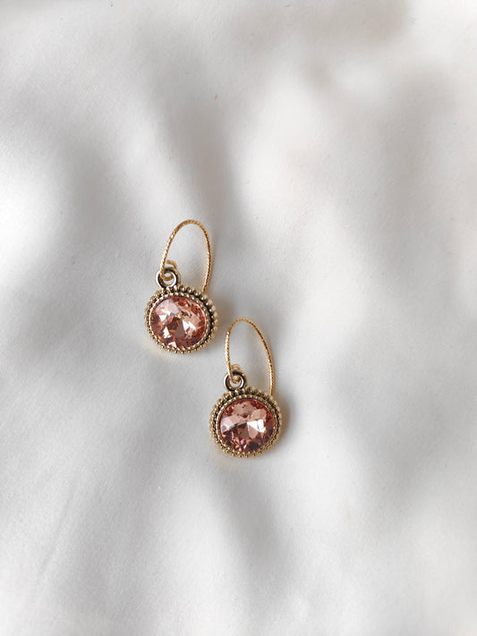 Bonnie - Crystal Gem Drop Earrings - Gold / Pretty Pink