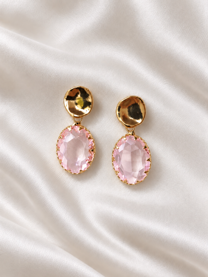 LUCY - Gold & crystal drop earring - Pretty pink