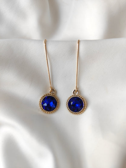 Connie - Crystal Gem Drop Earrings - Gold / Royal Blue