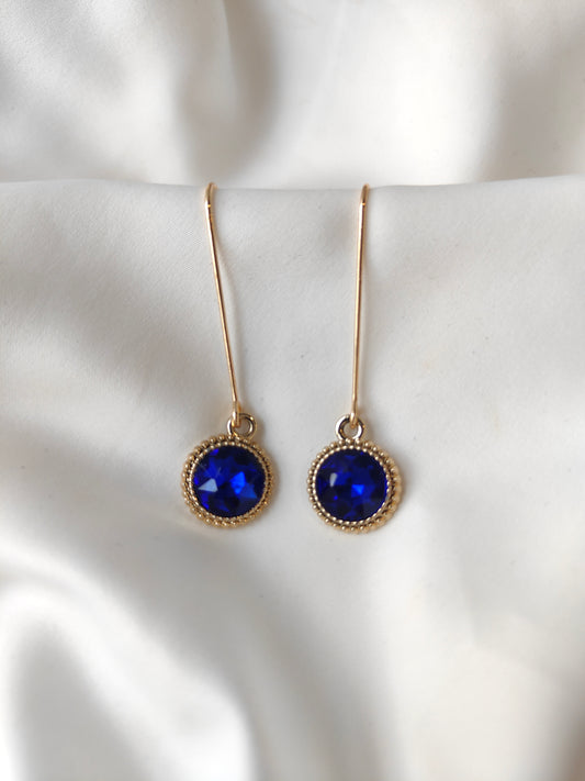 Connie - Crystal Gem Drop Earrings - Gold / Royal Blue
