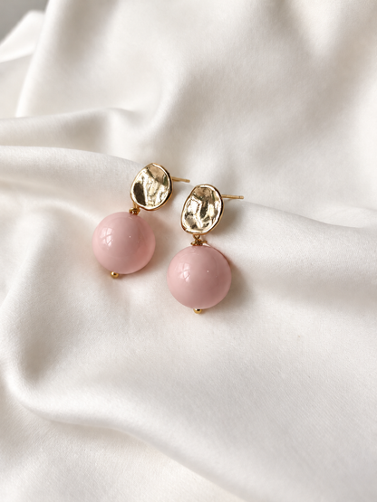 CAROLYN - Pastel Pink & Gold Round Drop Earring
