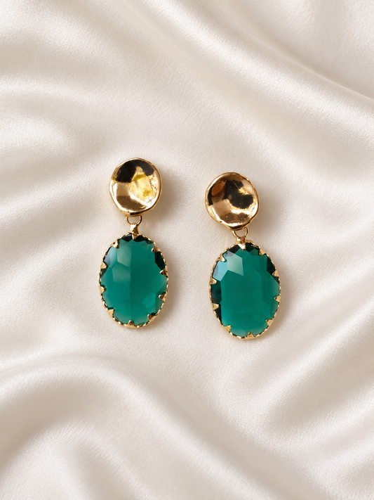 LUCY - Gold & crystal drop earring -Emerald Green
