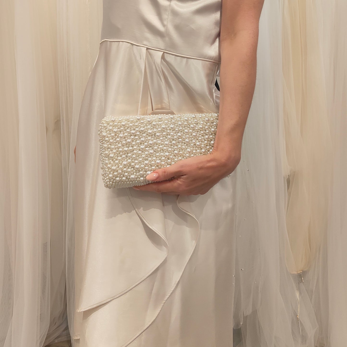 Belinda Pearl Box Clutch  - Bridal Ivory - Gold Clasp