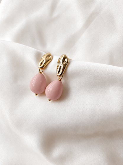 CAROL - Pastel Pink & Gold Tear Drop Earring