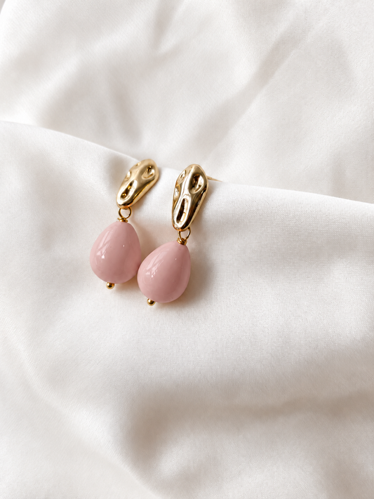 CAROL - Pastel Pink & Gold Tear Drop Earring