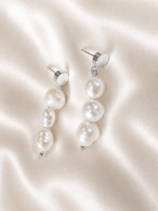 MARGO - Silver & Pearl Drop Bridal Earrings