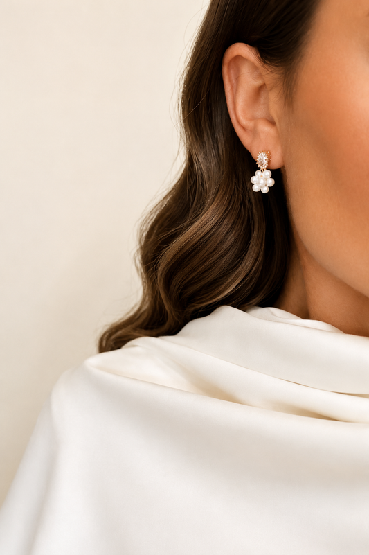 MATILDA  - Petite Cluster Pearl & Crystal Drop Bridal Earrings Silver