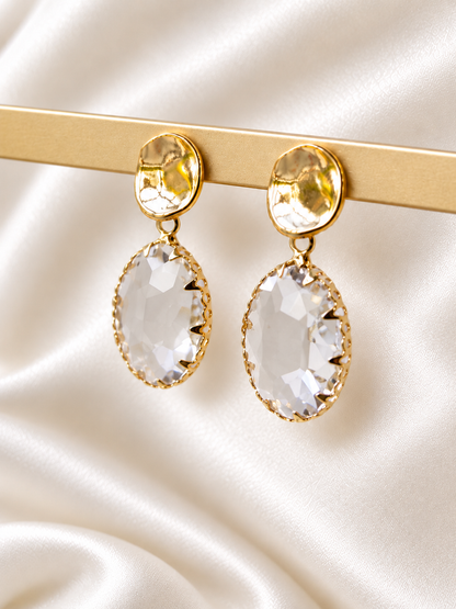 LUCY - Gold & crystal drop earring - Clear