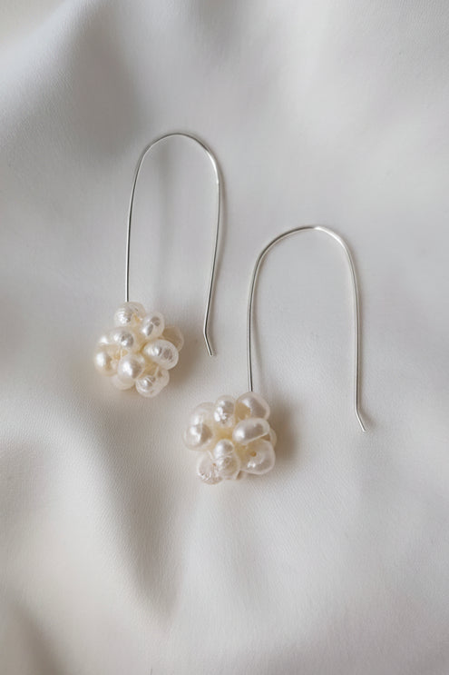 Paige  - Petite Cluster Pearl Drop Bridal Earrings Silver