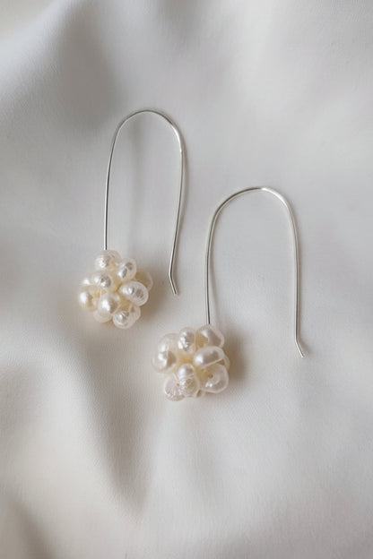 Paige  - Petite Cluster Pearl Drop Bridal Earrings Silver