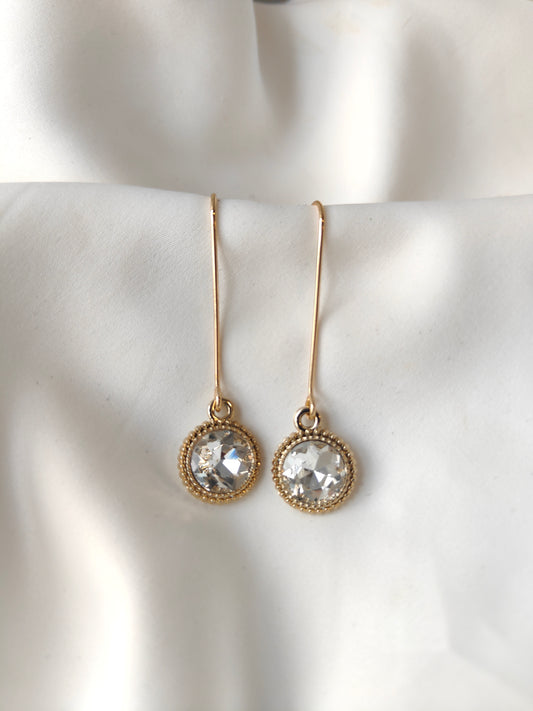 Connie - Crystal Gem Drop Earrings -Gold / Clear  Crystal