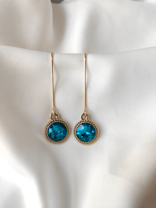 Connie - Crystal Gem Drop Earrings - Gold / Aqua