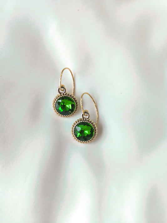 Bonnie - Crystal Gem Drop Earrings - Gold / Emerald Green