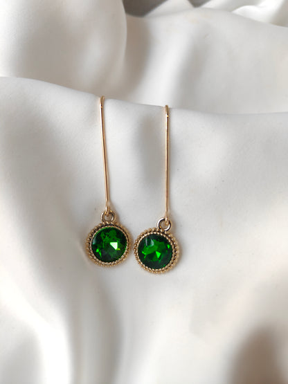 Connie - Crystal Gem Drop Earrings - Gold / Emerald Green