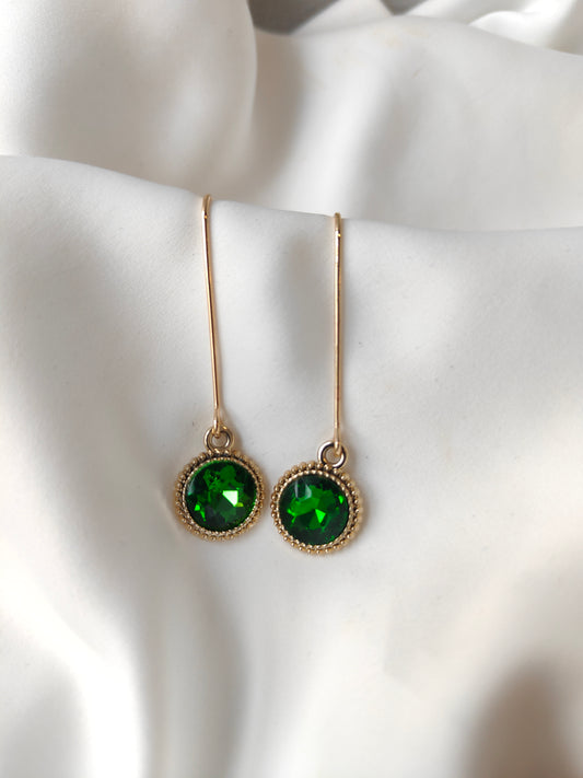 Connie - Crystal Gem Drop Earrings - Gold / Emerald Green