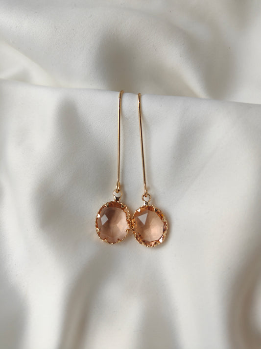Cayla - Crystal Gem Drop Earrings - Pastel Peach
