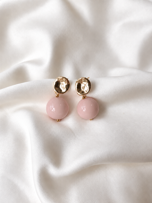 CAROLYN - Pastel Pink & Gold Round Drop Earring