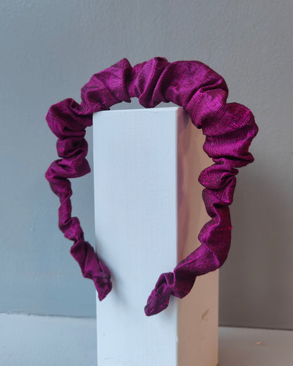 Petite Ruffle Headband - Raspberry -  Raw Silk