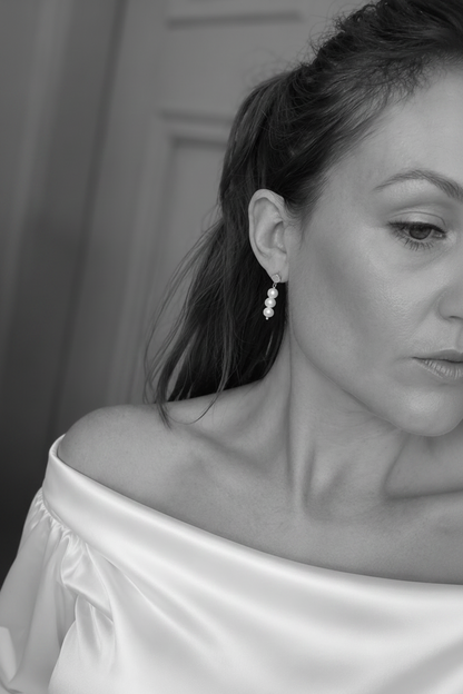 MARGO - Silver & Pearl Drop Bridal Earrings