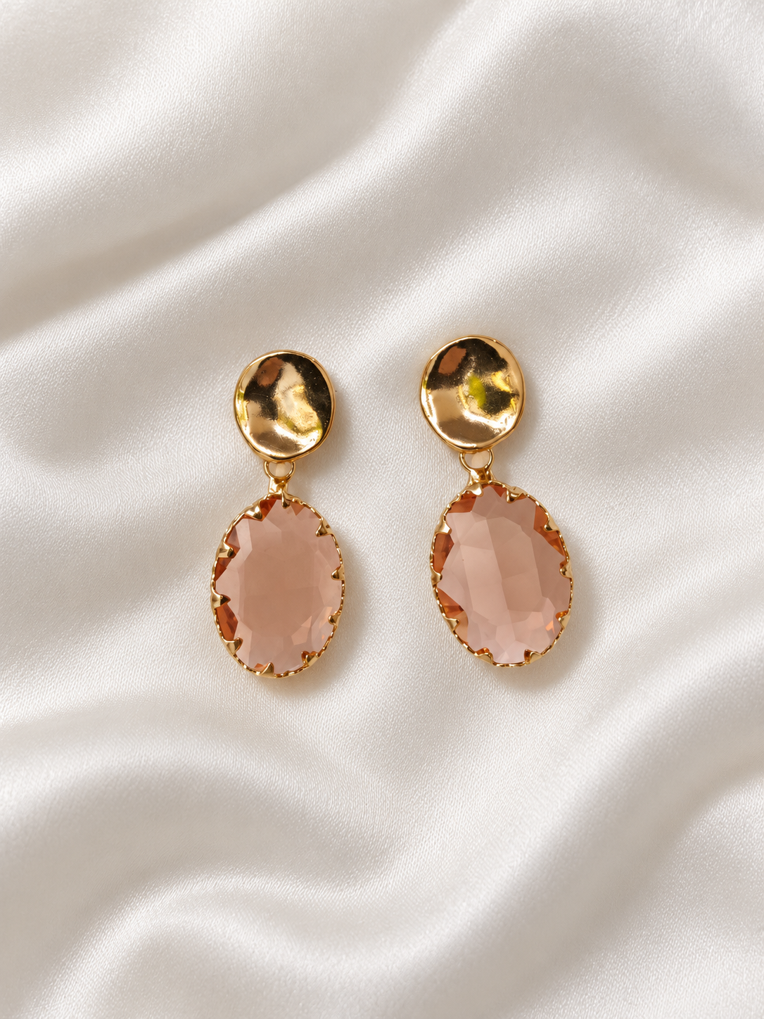 LUCY - Gold & crystal drop earring - Dusty Pink