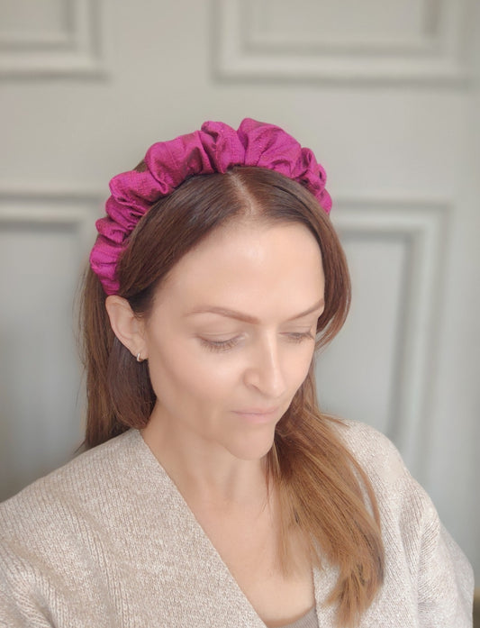 Petite Ruffle Headband - Raspberry -  Raw Silk