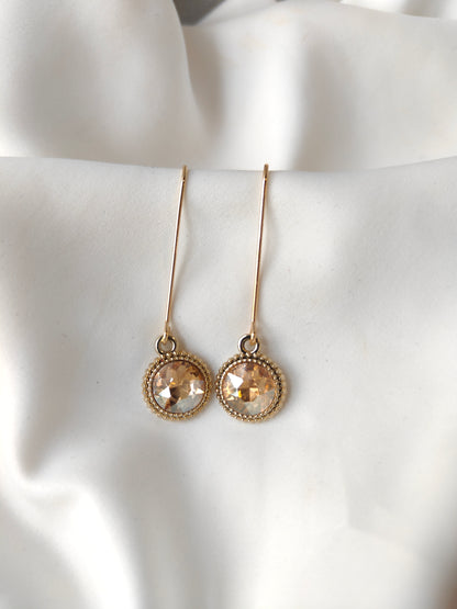 Connie - Crystal Gem Drop Earrings - Gold / Peach
